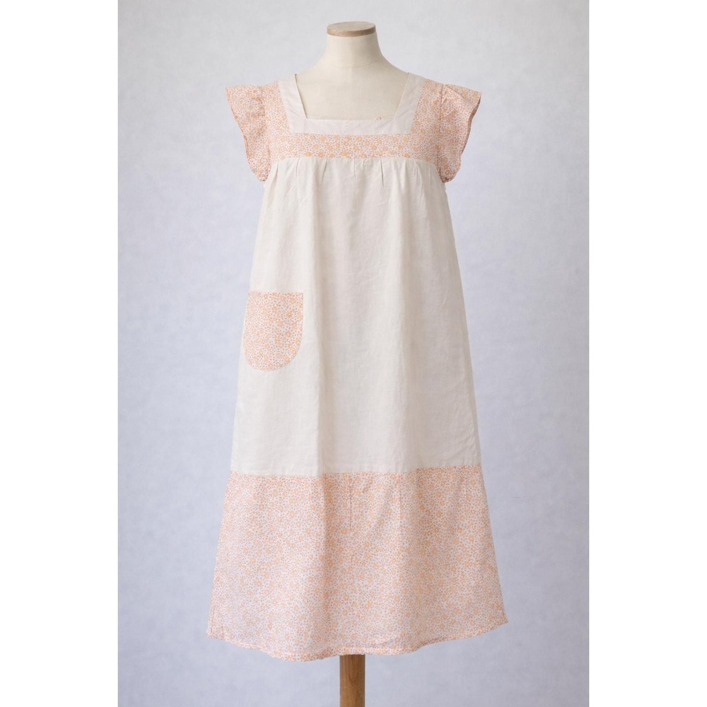 Vintage Peach Floral Cotton Prairie Dress,‎ Cottagecore Midi